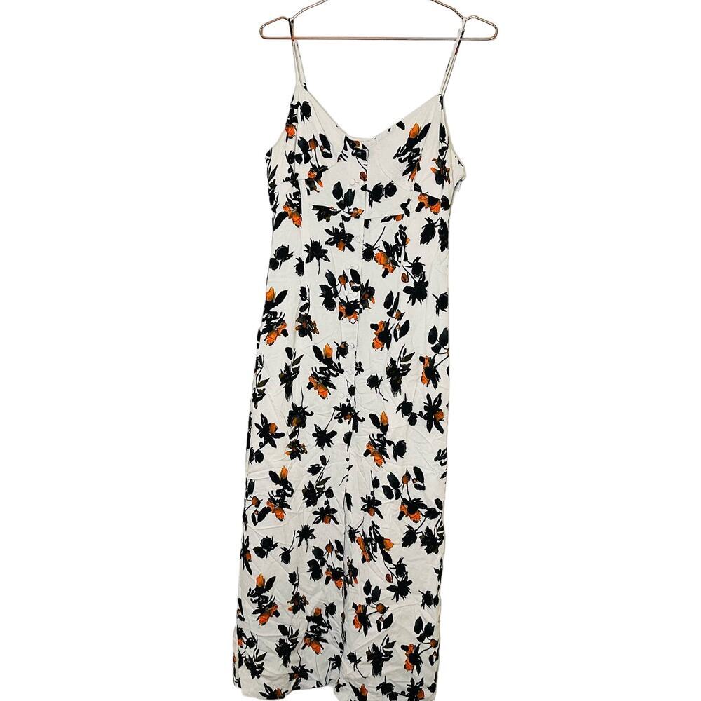 Derek Lam Floral Camisole Button Front V-Neck Slit Front Stretch Crepe Dress 10 - Picture 3 of 16